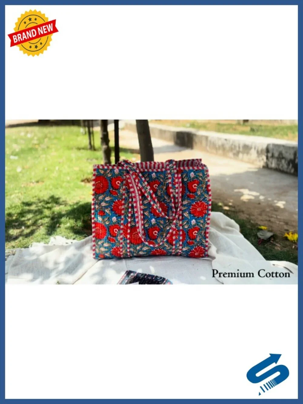 100% Cotton Hand Block Print Quilted Tote Bag Eco-Friendly Boho Shopper